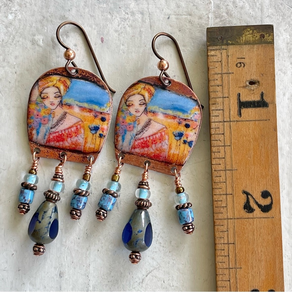 ARTISAN Earrings “Woman in a Field of Flowers” - Dangles - Picture 7 of 12
